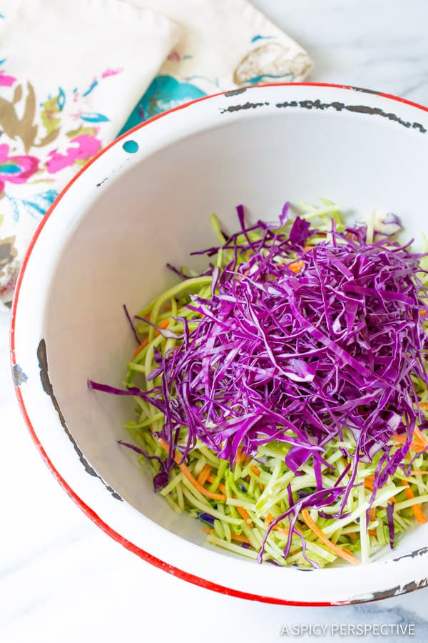 Making Crunchy Asian Slaw Recipe with Peanut Dressing | ASpicyPerspective.com