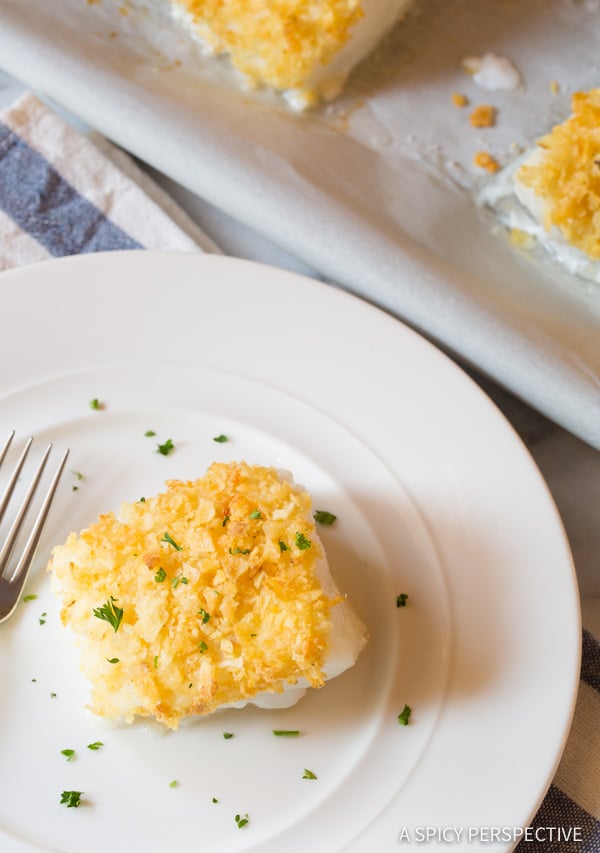 The BEST Potato Chip Crusted Baked Sea Bass