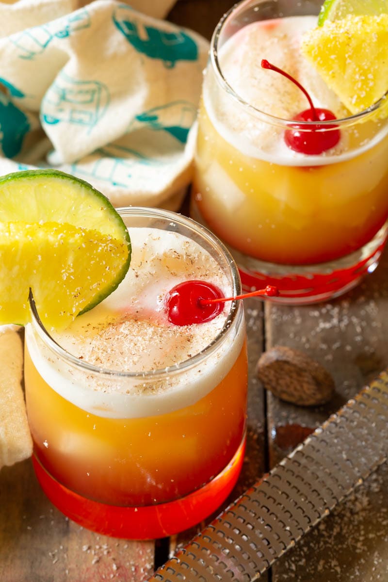 Finished Caribbean tiki rum cocktail known as the drunken monkey cocktail 
