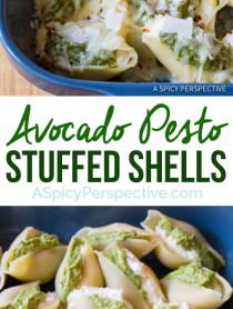 Zesty Avocado Pesto Stuffed Shells Recipe | ASpicyPerspective.com