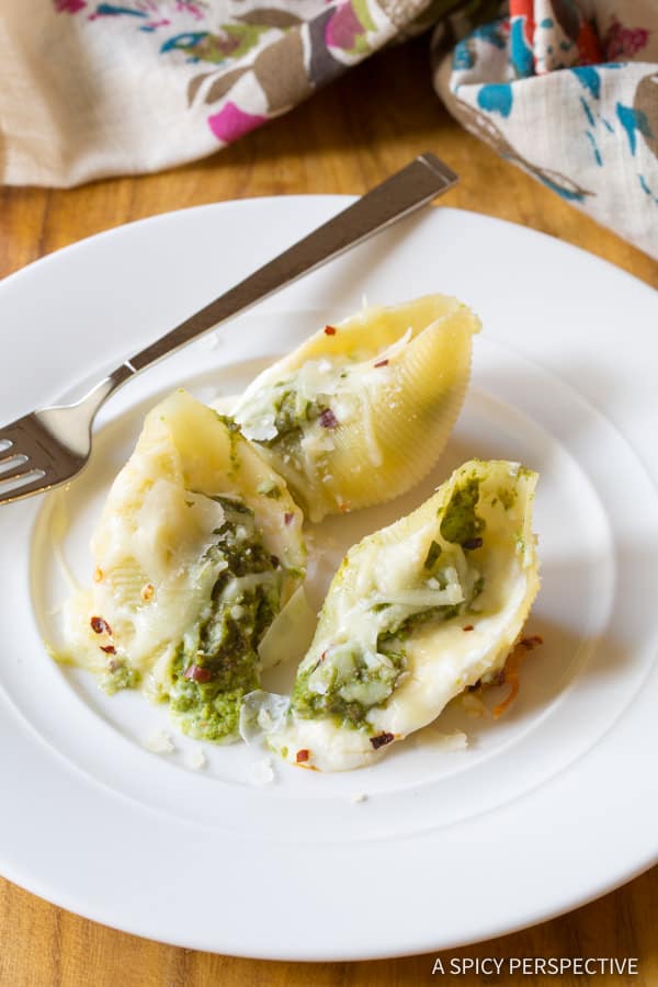 Avocado Pesto Stuffed Shells Recipe | ASpicyPerspective.com