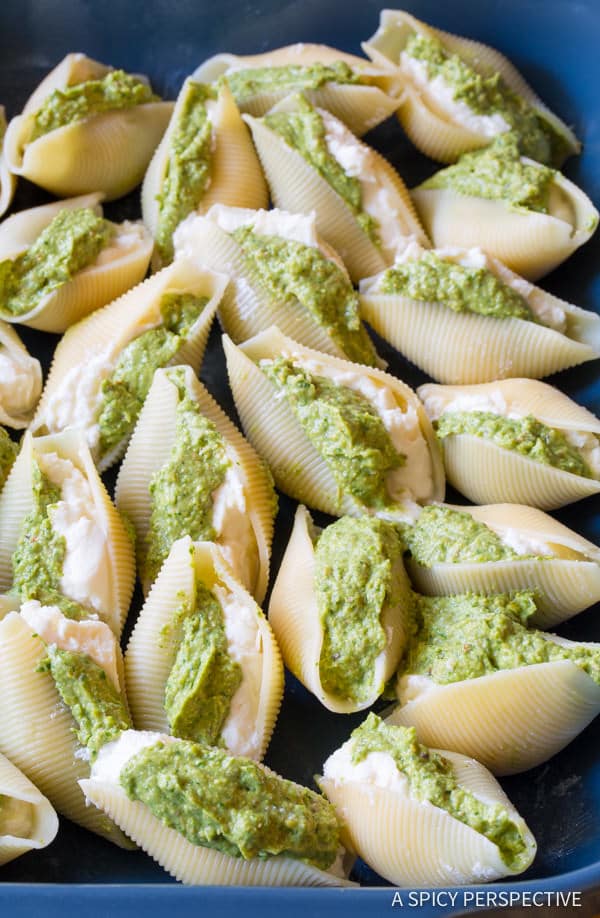 Amazing Avocado Pesto Stuffed Shells Recipe | ASpicyPerspective.com