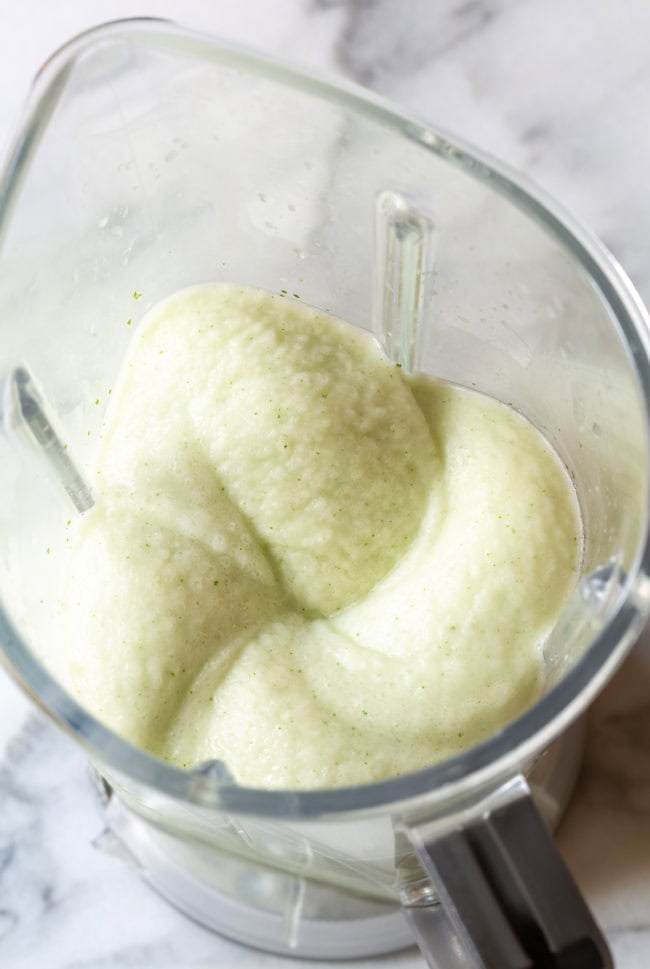 Close up of frozen mojito in a blender.