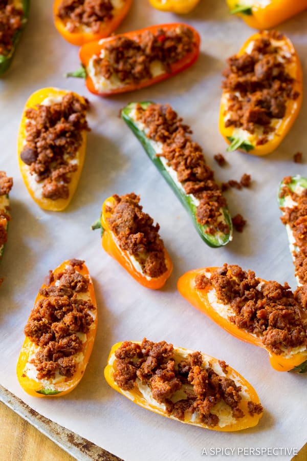 peppers, cheese, and chorizo poppers