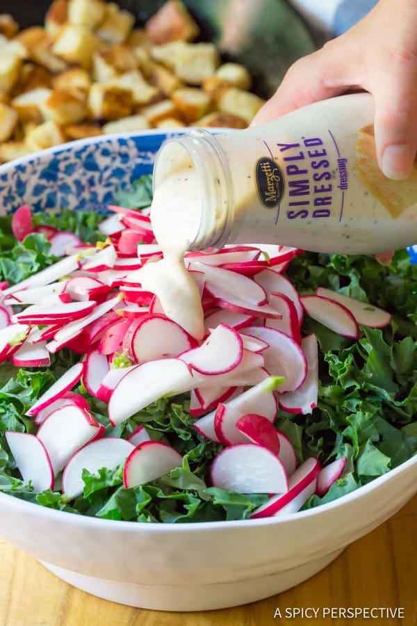 How to Make Healthy Crunchy Kale Caesar Salad Recipe | ASpicyPerspective.com