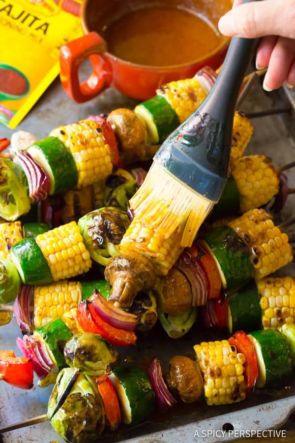 Grilled Vegetable Kabobs with Fajita Butter #ASpicyPerspective #Kabobs #Vegetables #GrilledVegetables #GrilledVegetableKabobs #SummerVegetable #Summer #HowtoGrillVegetables #Fajita #FajitaButter #Skewers #SideDish #VegetableSkewers
