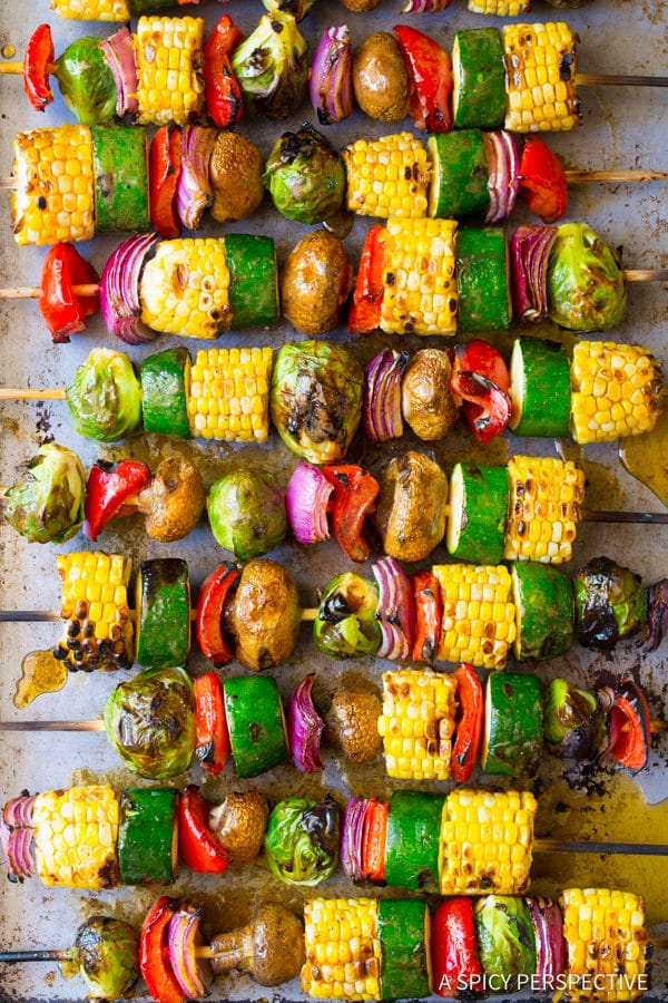 Grilled Vegetable Kabobs #ASpicyPerspective #Kabobs #Vegetables #GrilledVegetables #GrilledVegetableKabobs #SummerVegetable #Summer #HowtoGrillVegetables #Fajita #FajitaButter #Skewers #SideDish #VegetableSkewers