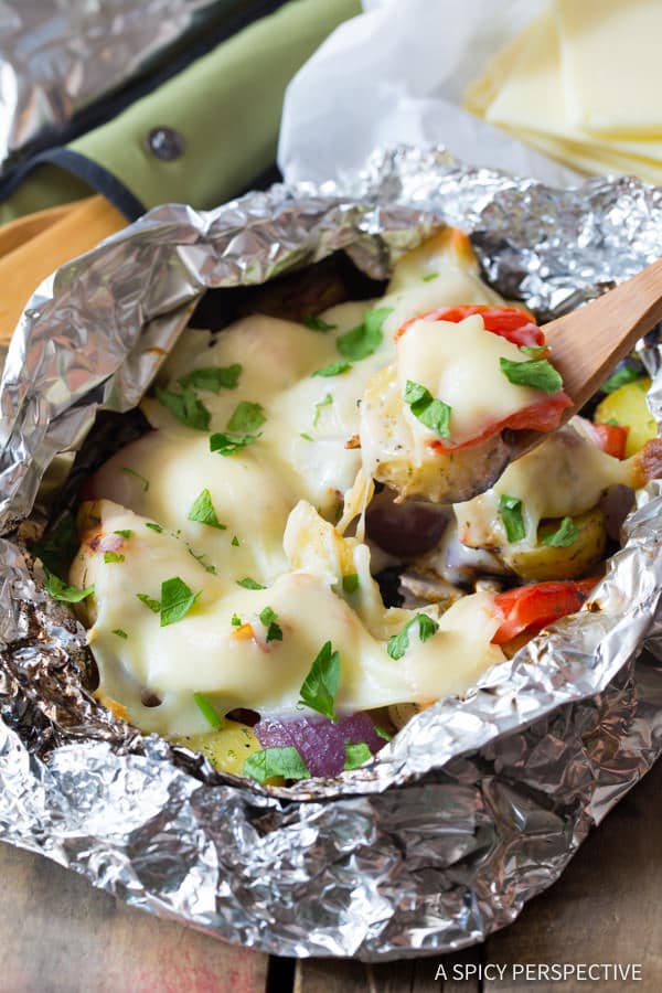 The Best Cheesy Ranch Chicken Potato Foil Packets - Great for Camping, Tailgating, & Picnics!