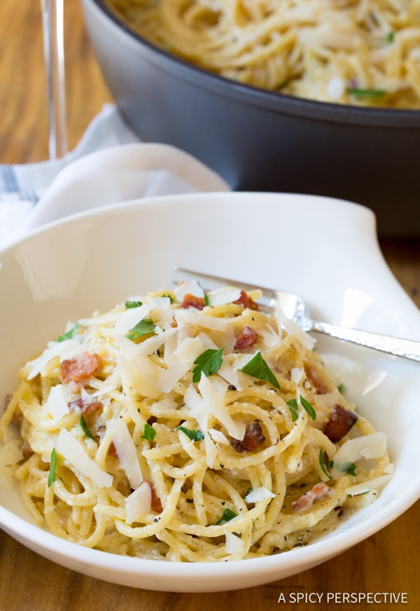 Heavenly One Pot Spaghetti Carbonara | ASpicyPerspective.com