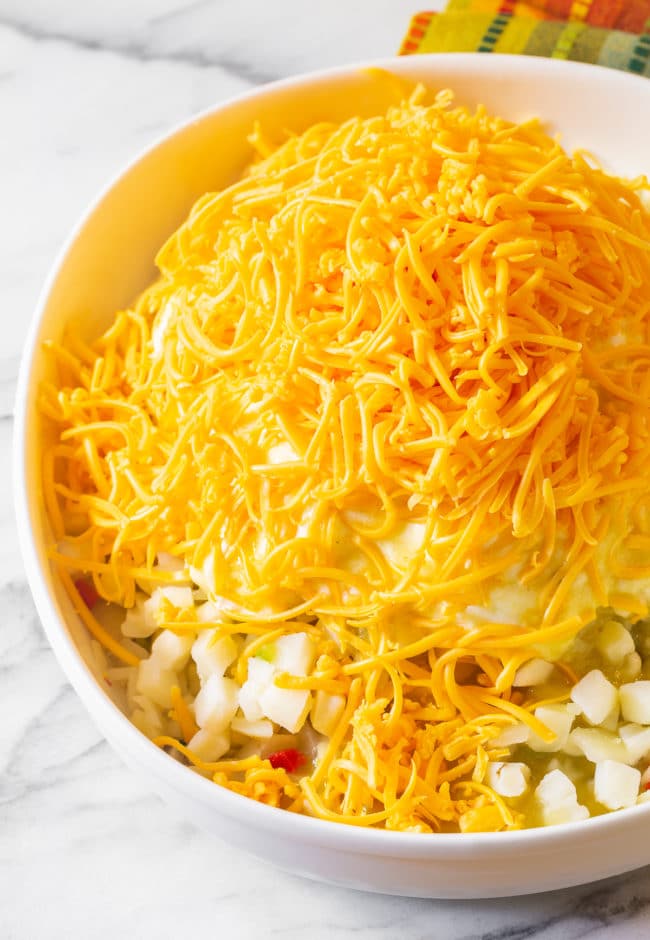 Potato mixture topped with cheese. 
