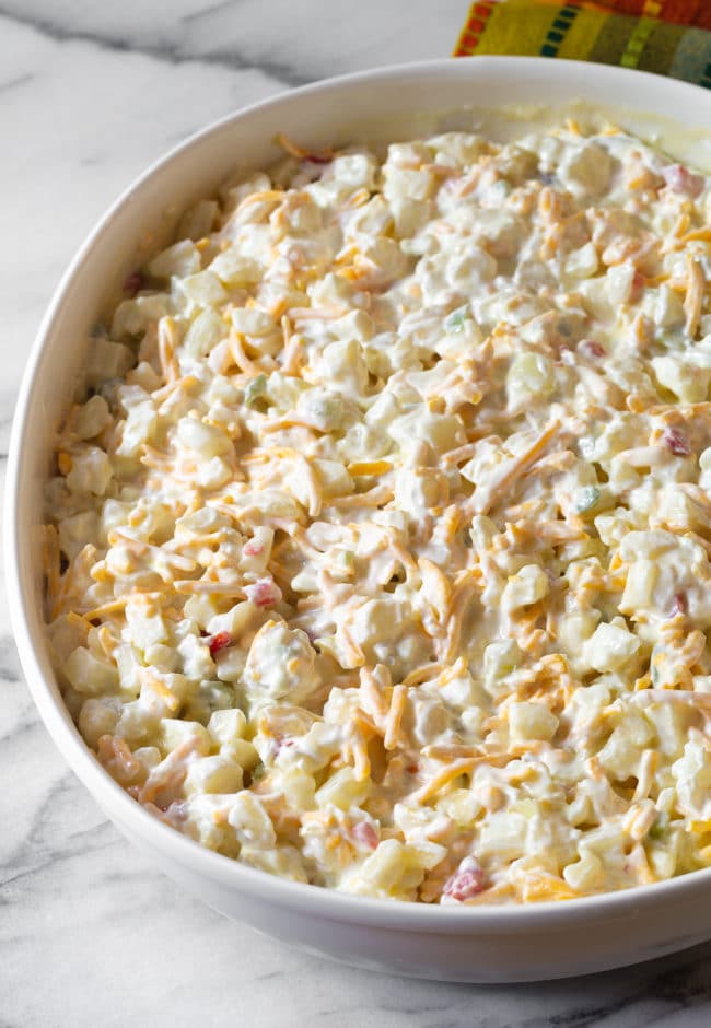 Mixed ingredients in casserole dish. 