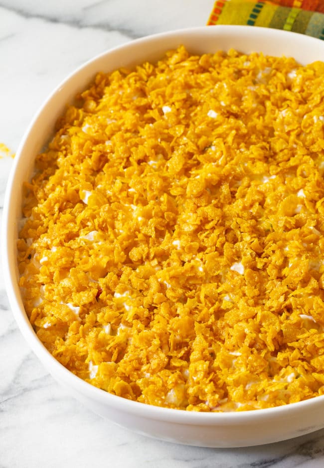 Potato mixture topped with corn flakes. 