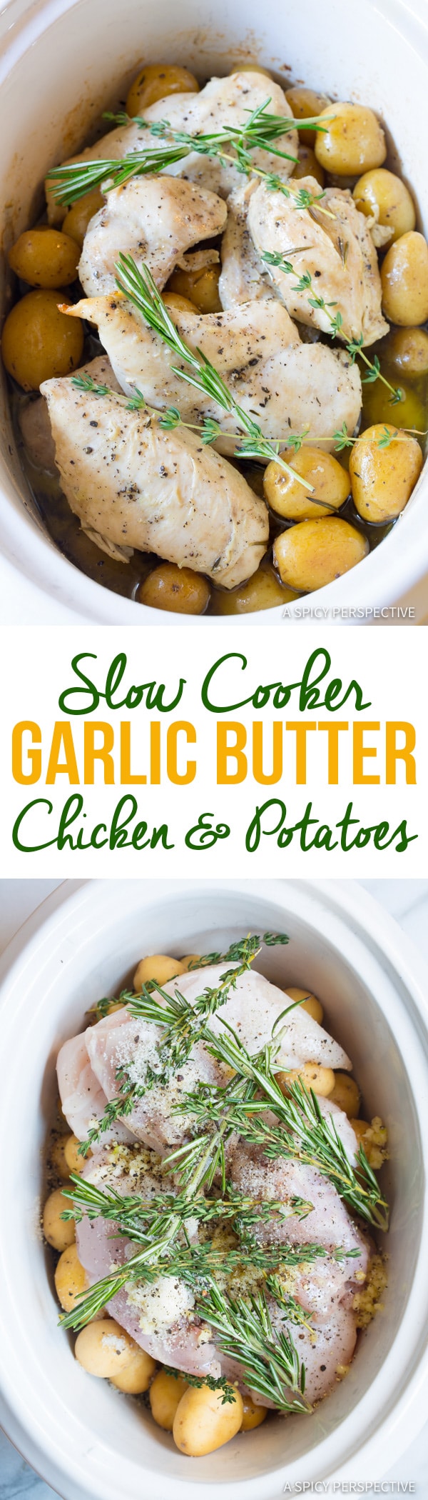 Cozy Slow Cooker Garlic Butter Chicken and Potatoes | ASpicyPerspective.com