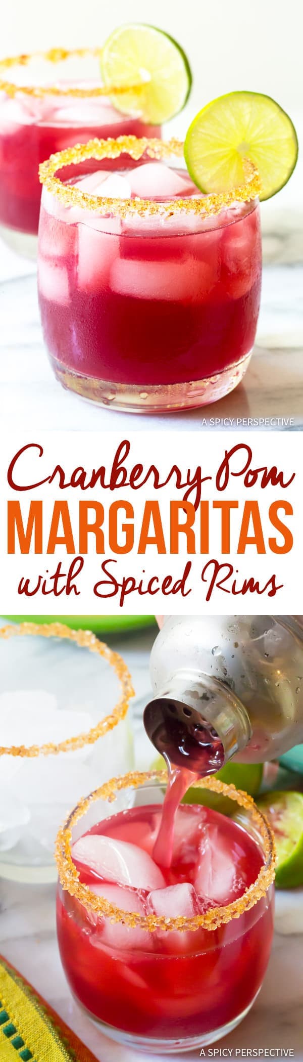 Dazzling Cranberry Pomegranate Margarita with Spiced Rim Recipe | ASpicyPerspective.com