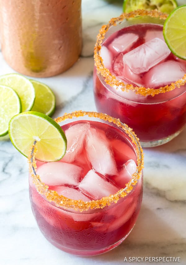 Perfect Cranberry Pomegranate Margarita with Spiced Rim Recipe | ASpicyPerspective.com