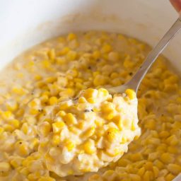 Best Slow Cooker Creamed Corn Recipe | ASpicyPerspective.com #thanksgiving #christmas #holidays