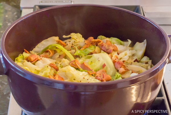 Easy Irish Cabbage and Bacon Recipe for Saint Patrick's Day! #ASpicyPerspective #IrishCabbageBacon #Irish #Cabbage #Bacon #StPatricksDay #Dinner #SideDish