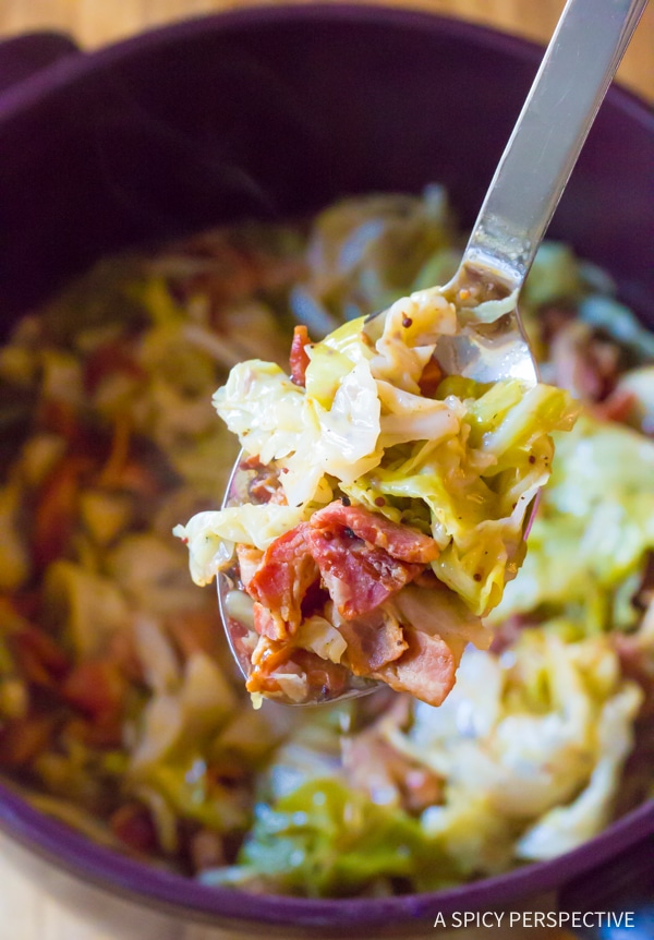 Perfect Irish Cabbage and Bacon Recipe for Saint Patrick's Day! #ASpicyPerspective #IrishCabbageBacon #Irish #Cabbage #Bacon #StPatricksDay #Dinner #SideDish