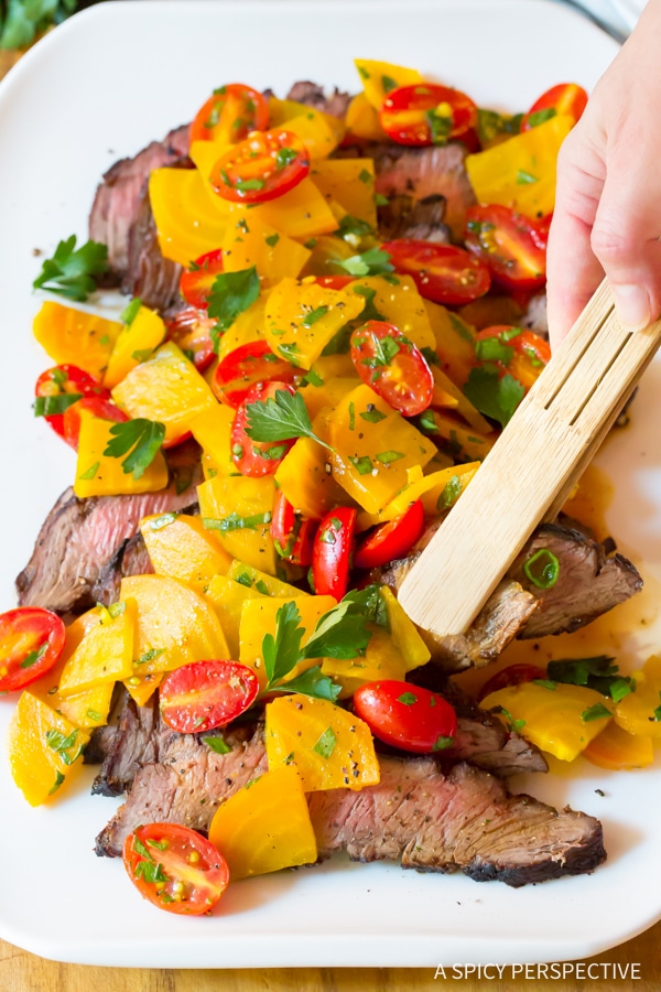 Low Carb London Broil with Beet Salad {A Spicy Perspective}