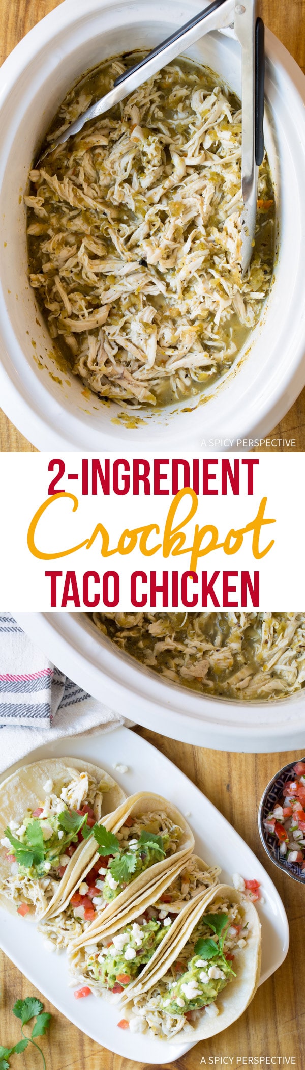 The Best 2-Ingredient Crockpot Taco Chicken (Low Carb, Low Fat, Gluten Free!) #slowcooker