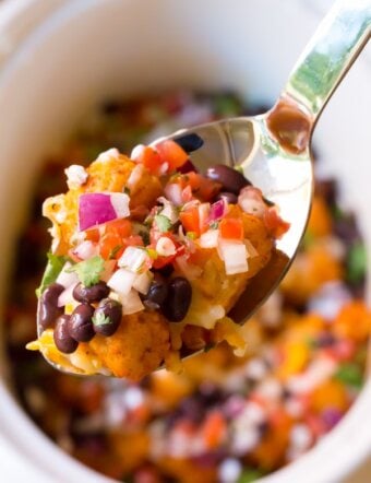 Taco Tater Tots (Two Ways!) An easy party recipe you can lighten-up! #glutenfree #lowfat