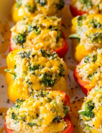 Cheesy Broccoli Rice Stuffed Peppers Recipe #vegetarian