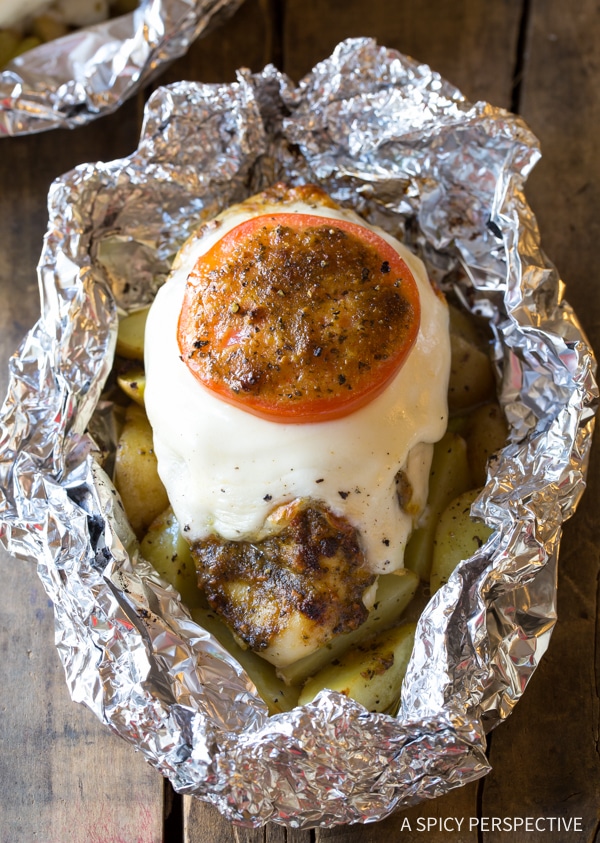 Caprese Chicken Foil Packs {A Spicy Perspective}