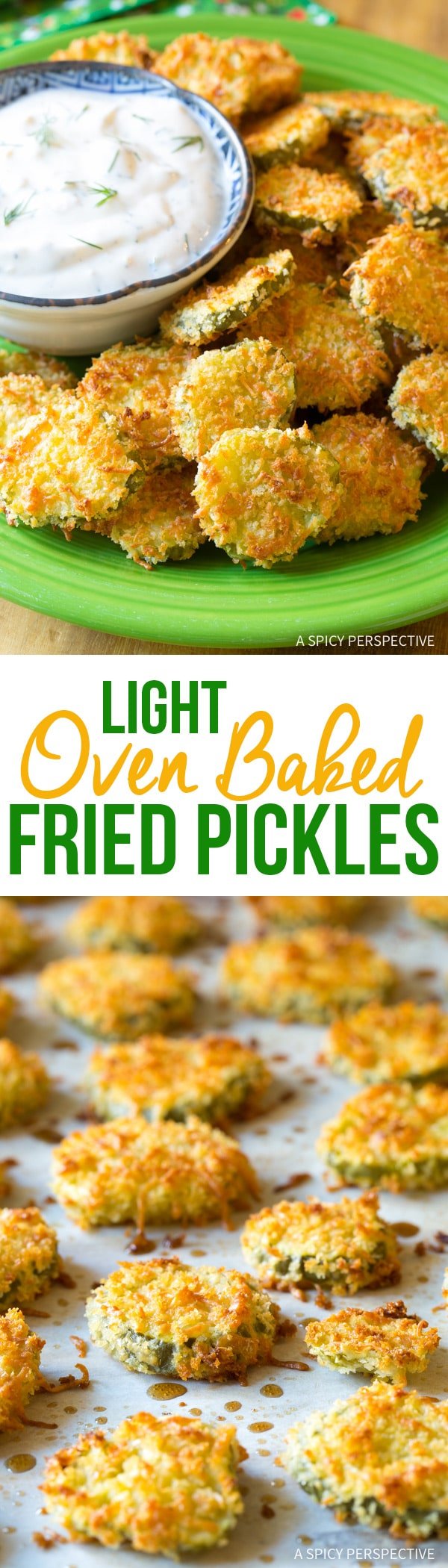 oven baked “fried” pickles with garlic sauce