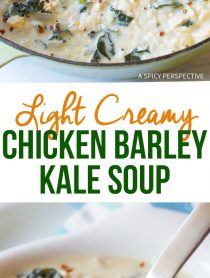Amazing! Light Creamy Chicken Barley Kale Soup