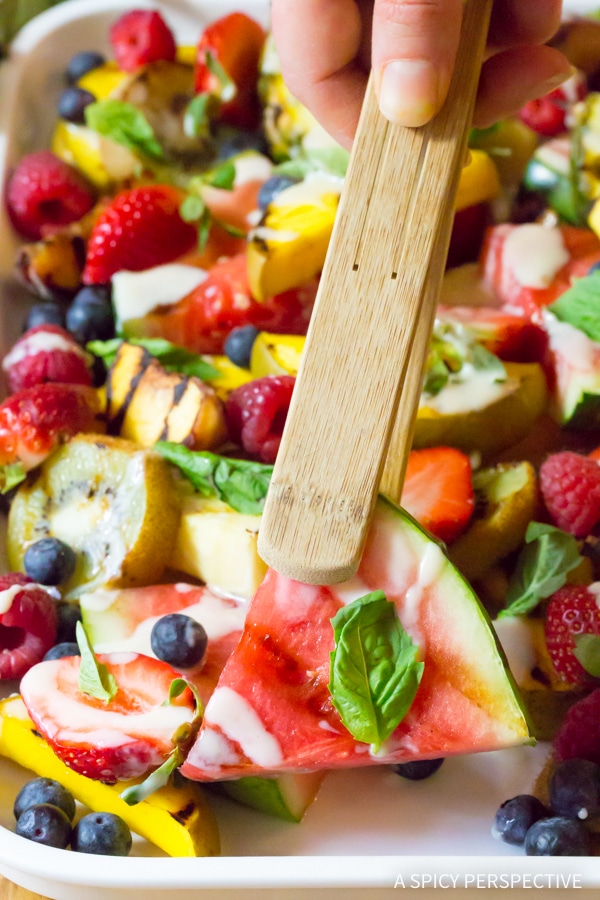 Sweet Grilled Fruit Salad with Creamy Lime Dressing Recipe