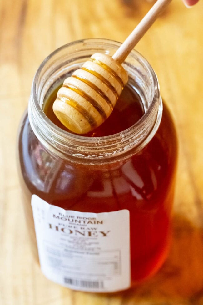 Closeup of honey for lemon ginger tea recipe. 