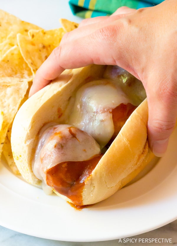 Cheesy Enchilada Meatball Sub Recipe #sandwich #mexican