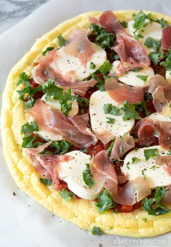 Toppings placed on top of cloud bread pizza dough before being baked again. 