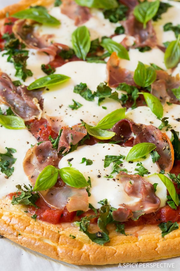 Low Carb Cloud Bread Pizza after it came out of the oven. 