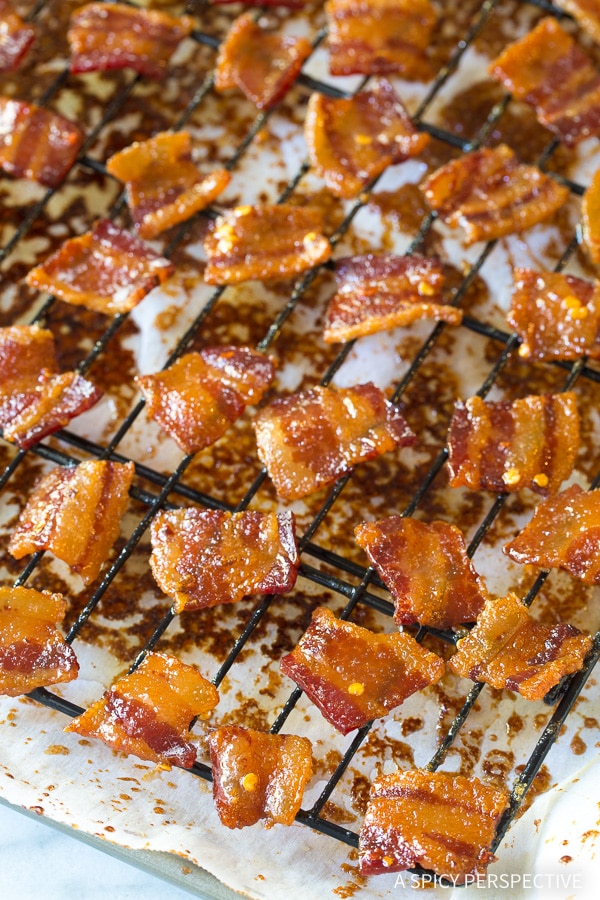 Crunchy Bourbon Candied Bacon Bites - AKA Pig Candy