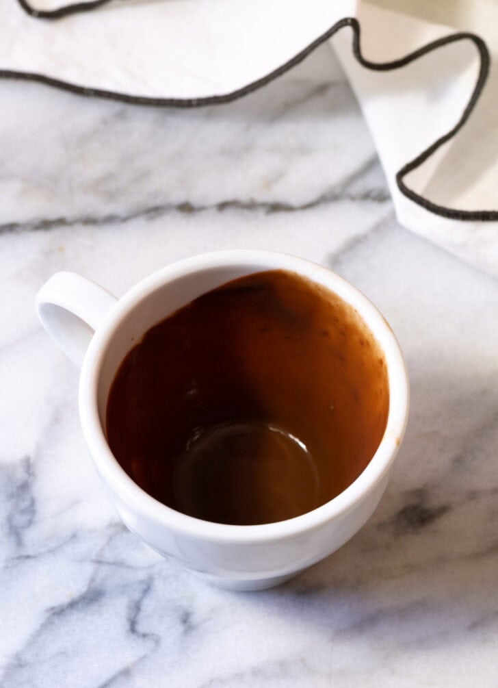 French Drinking Chocolate (Chocolat Chaud) showing empty cup