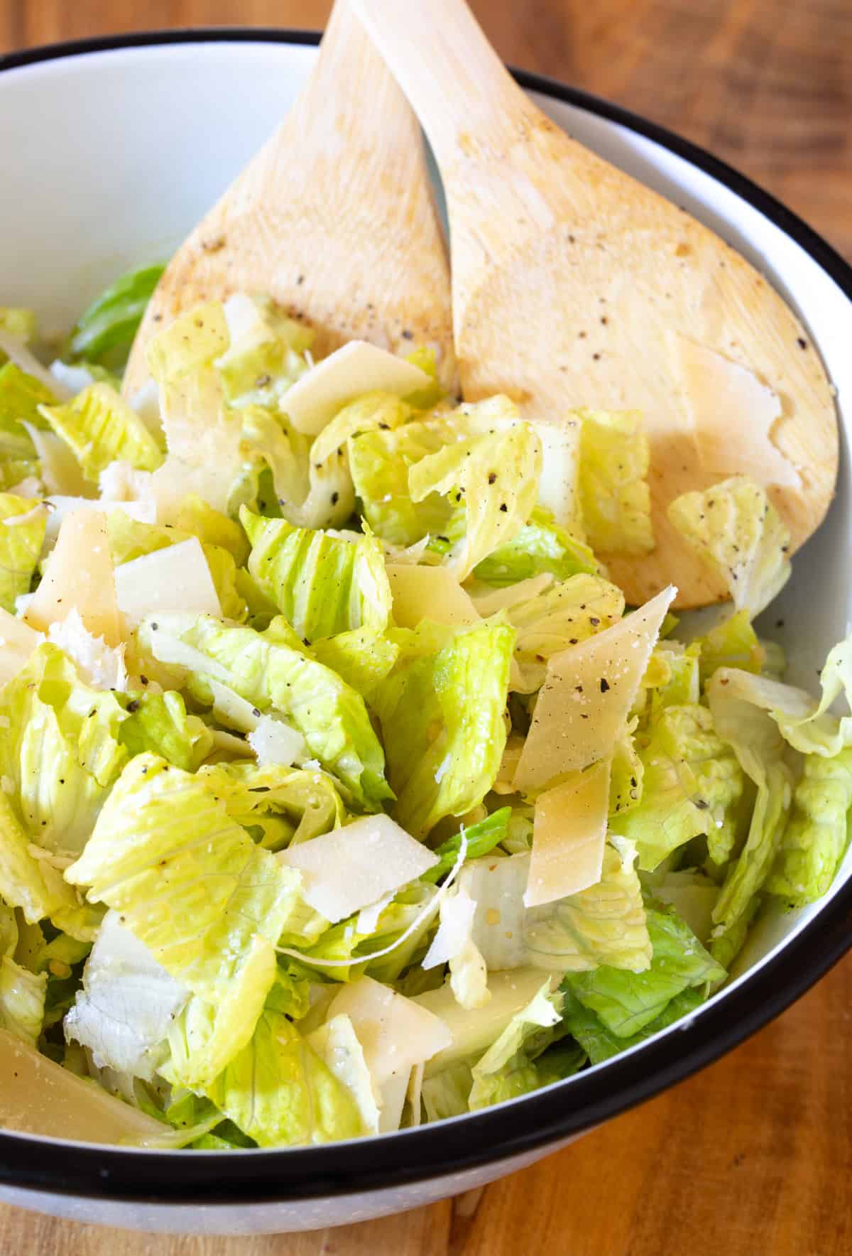 Top down view of bowl filled with steakhouse salad.