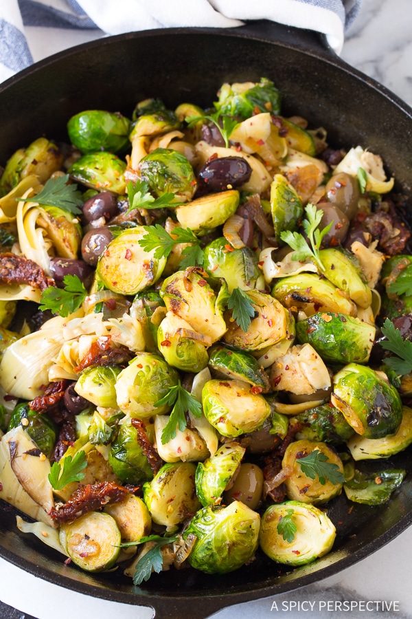Braised Brussels Sprouts with Sun-Dried Tomatoes from A Spicy Perspective on foodiecrush.com