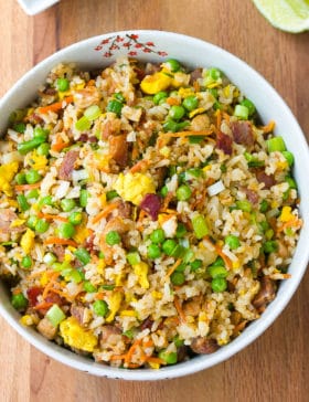 Triple Pork Fried Rice Recipe #ASpicyPerspective #rice #fried #pork #bacon #asian #hawaiian