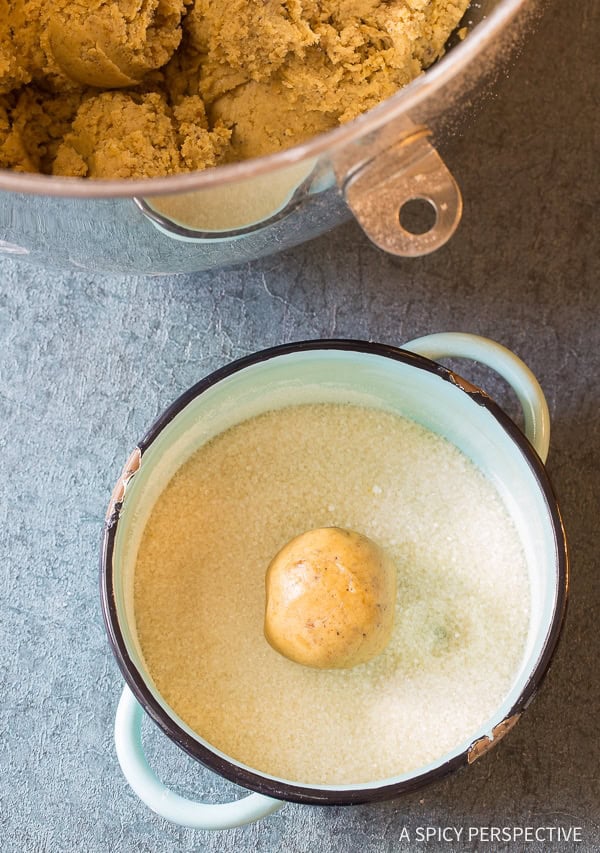 Brown butter cookies being soaked in sugar.