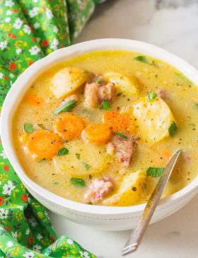 Cheesy Pressure Cooker Corned Beef Cabbage Irish Stew Recipe (Instant Pot for Saint Patrick's Day!)