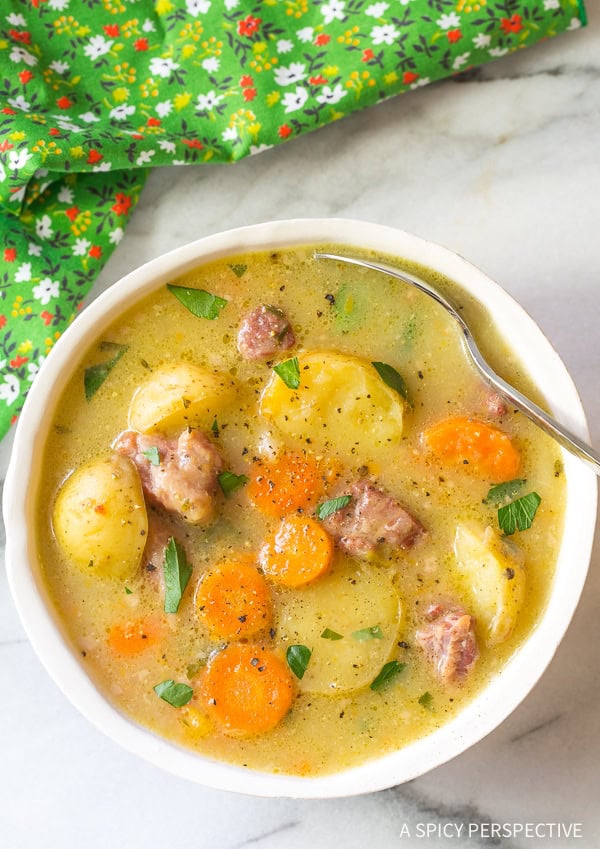 Rustic Pressure Cooker Corned Beef Cabbage Irish Stew Recipe (Instant Pot for Saint Patrick's Day!)
