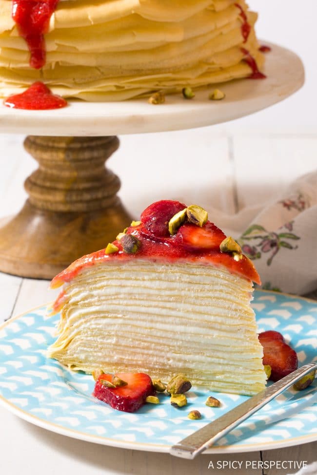 The Best Lemon Ricotta Crepe Cake with Strawberry Sauce Recipe (Mother's Day Brunch!)