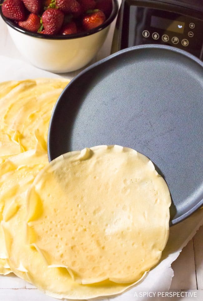 Easy Lemon Ricotta Crepe Cake with Strawberry Sauce Recipe (Mother's Day Brunch!)