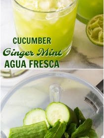 Cucumber Ginger Mint Agua Fresca Recipe - A refreshing "mocktail" nonalcoholic beverage recipe with lime juice, cucumbers, mint leaves, and fresh ginger. Add vodka or tequila to kick things up for perky summer cocktail!