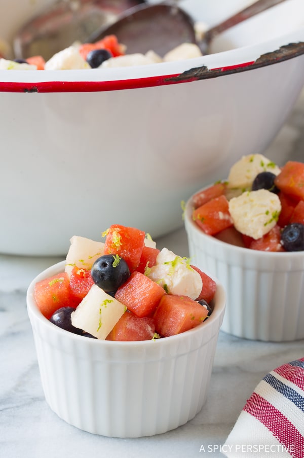 Amazing Red White and Blue Chopped Salad Recipe for Independence Day! (Strawberry, blueberry, jicama and feta cheese!) #July4th