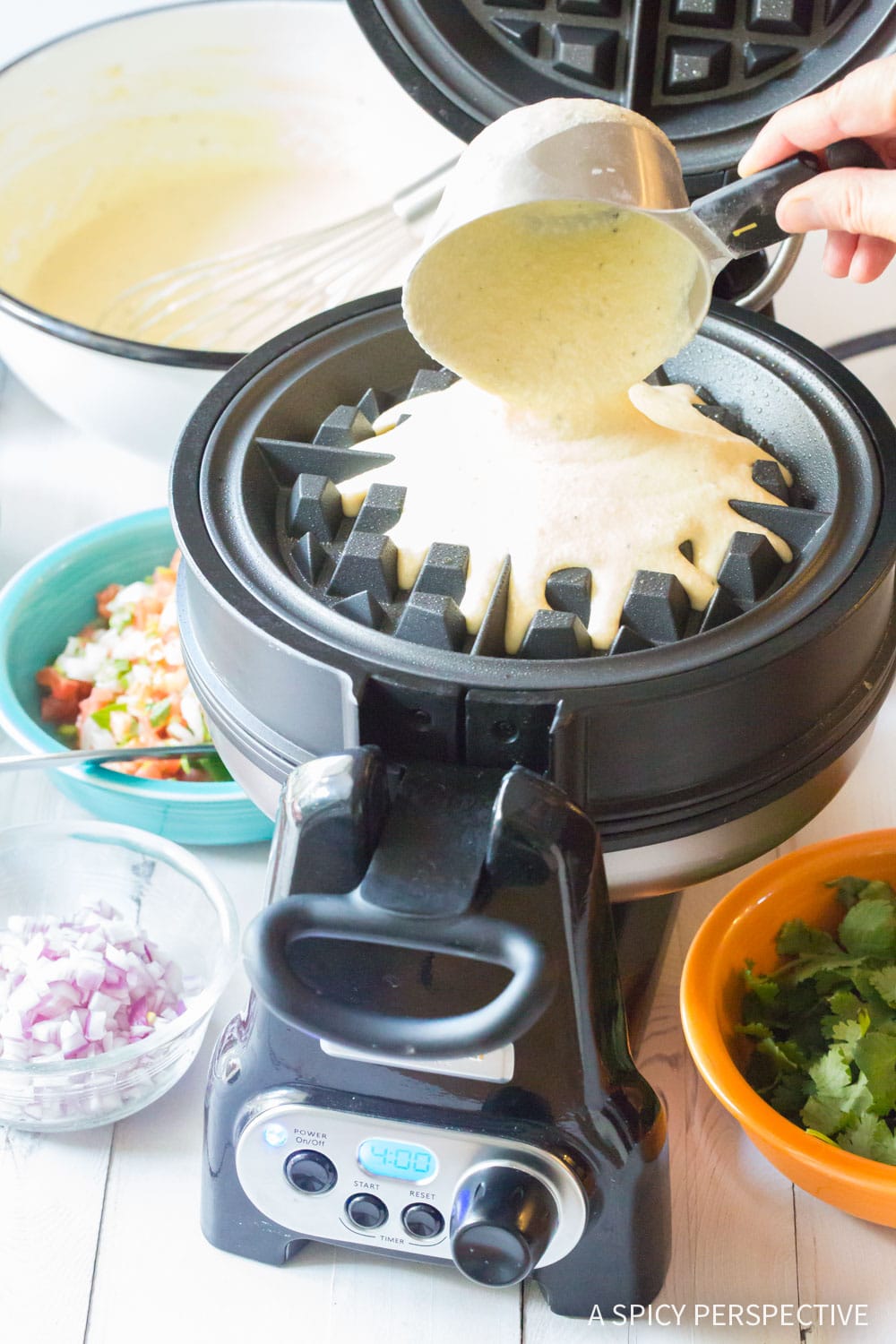 Making Waffle Iron Quesadillas Recipe #ASpicyPerspective #onepot
