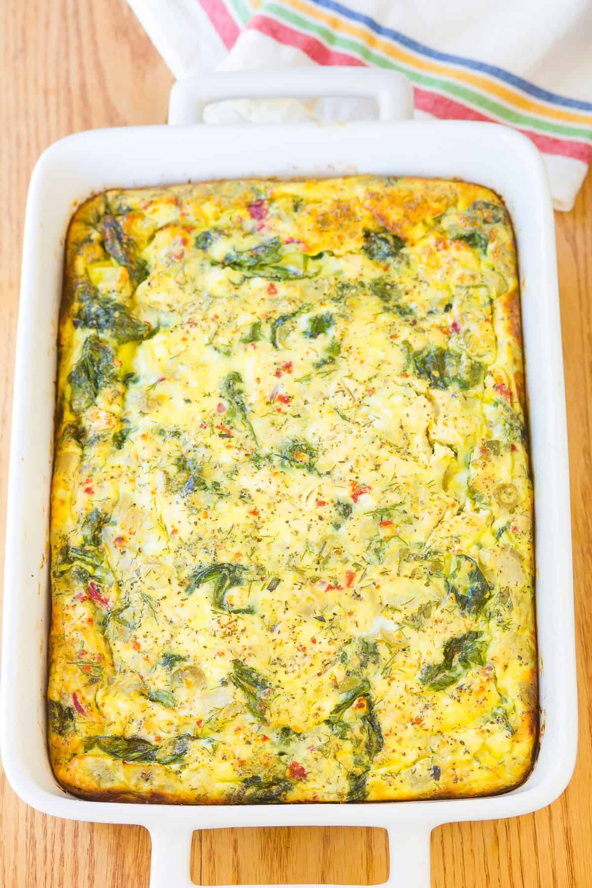Greek Egg Casserole - bake in casserole dish