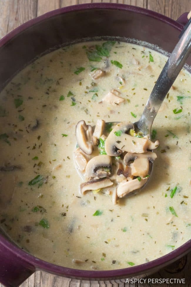 Easy Low Carb Creamy Chicken Mushroom Soup Recipe #ASpicyPerspective #Keto