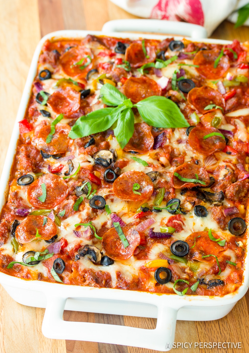 Supreme Pizza Lasagna from A Spicy Perspective on foodiecrush.com